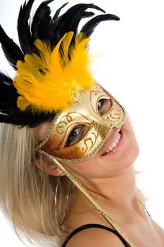Portrait  girl with mask on white  background