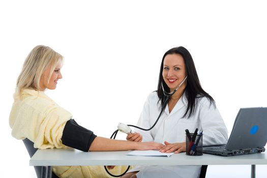 doctor and patient  on white background