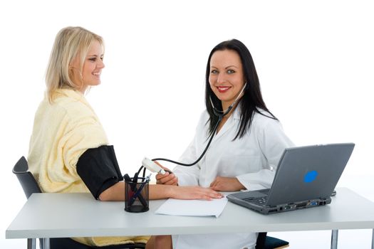 doctor and patient  on white background