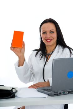 young doctor with stethoscope on isolated background