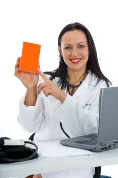 young doctor with stethoscope on isolated background