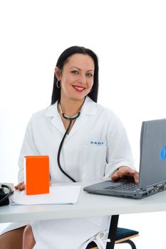 young doctor with stethoscope on isolated background