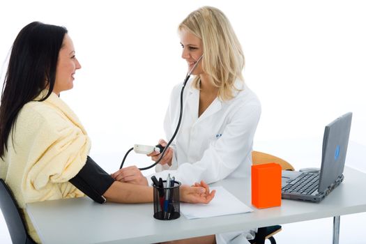 doctor and patient  on white background