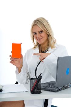 young doctor with stethoscope on isolated background