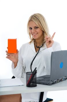 young doctor with stethoscope on isolated background