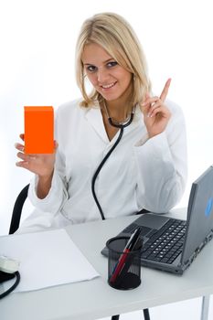 young doctor with stethoscope on isolated background