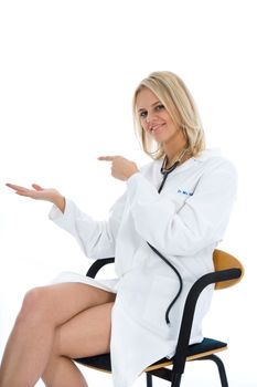 young doctor with stethoscope on isolated background