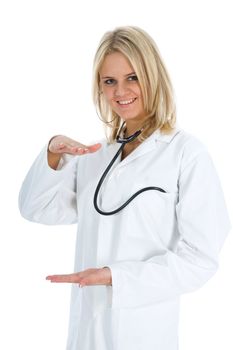 young doctor with stethoscope on isolated background