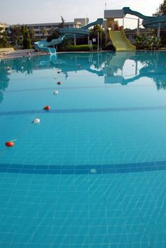 toboggan in aqua park at swimming pool in summer resort in Turkey