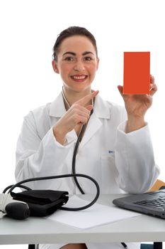 young doctor with stethoscope on isolated background