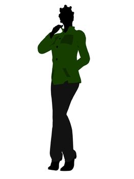 Casual dressed african american female silhouette on a white background