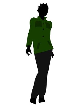 Casual dressed african american female silhouette on a white background