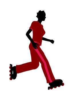 African american female roller skater illustration silhouette on a white background