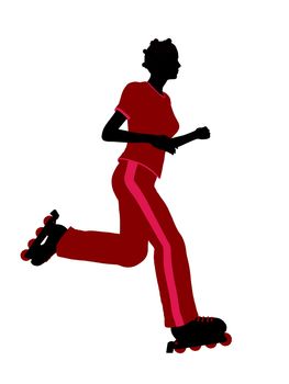 African american female roller skater illustration silhouette on a white background
