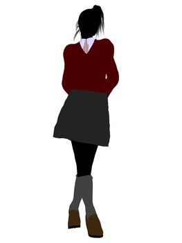 School girl illustration silhouette on a white background