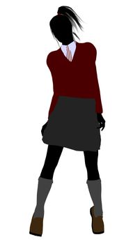 School girl illustration silhouette on a white background