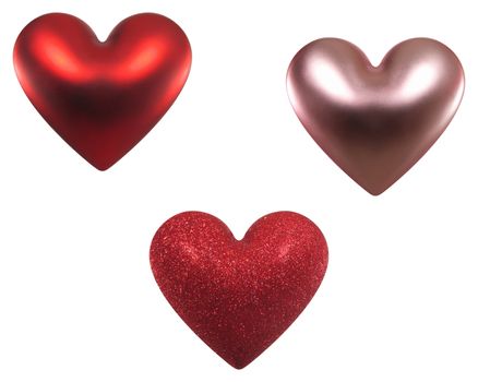 Three Valentine hearts isolated on white background.