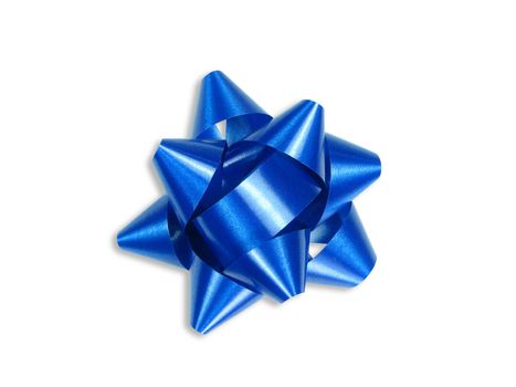 Blue gift bow isolated on white, with clipping path.