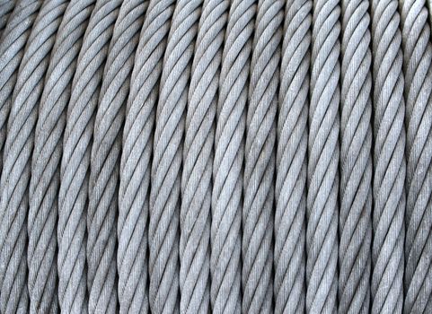Closeup of steel cable on a big coil.