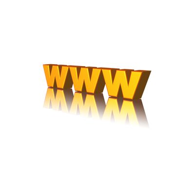 golden www letters on white background - 3d illustration