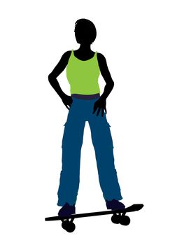 African american skateboarder illustration silhouette on a white background