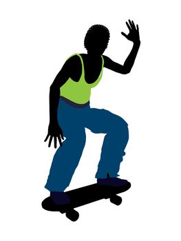 African american skateboarder illustration silhouette on a white background