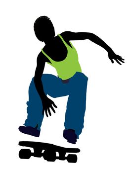 African american skateboarder illustration silhouette on a white background