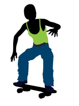 African american skateboarder illustration silhouette on a white background