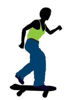 African american skateboarder illustration silhouette on a white background