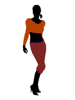 Casual dressed african american female silhouette on a white background