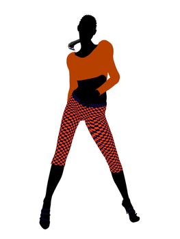 Casual dressed african american female silhouette on a white background