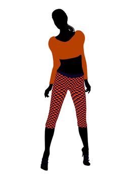 Casual dressed african american female silhouette on a white background