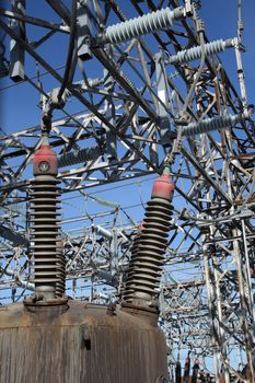 Insulators of a high voltage power station.