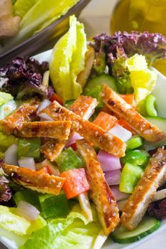 fresh colorfull sesame chicken salad close up