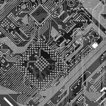Printed monochrome industrial circuit board graphical texture