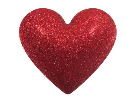 Red glittering Valentine heart isolated on white background. With clipping path.