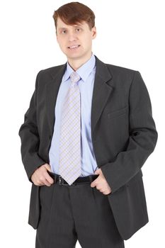 Young businessman in a business suit isolated on white background