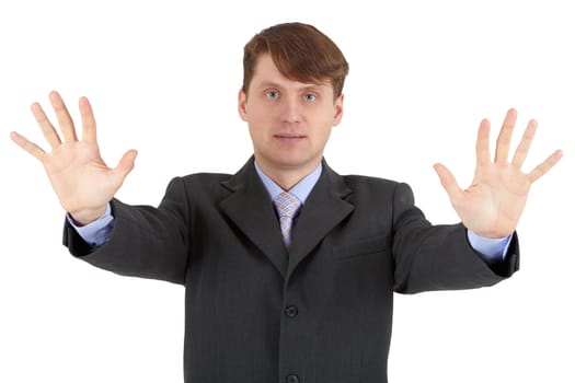 A young man shows a gesture of hands - stop