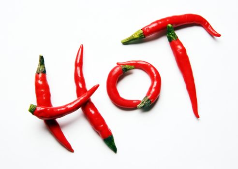 Red hot chilli peppers spelling the word "hot"