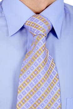 Properly tied business tie to a blue shirt