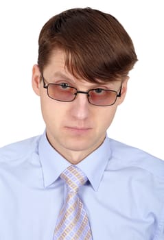 Young handsome man in glasses isolated on white background