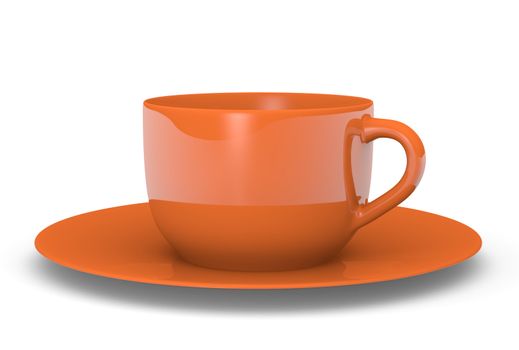 High quality 3D rendered image of an orange cup with saucer
