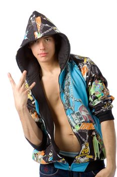 Photo of the boy in rapper clothes 