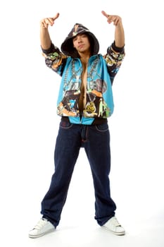 Photo of the boy in rapper clothes 
