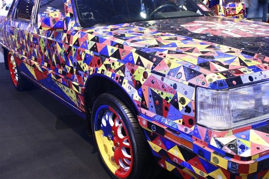 Fun piece of Art Car with colorful decorations at car show in seoul Korea