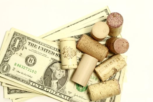 Cork and Dollar spending in alcohol concept