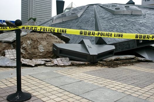 Police Line on Unidentified Object in Seoul Korea