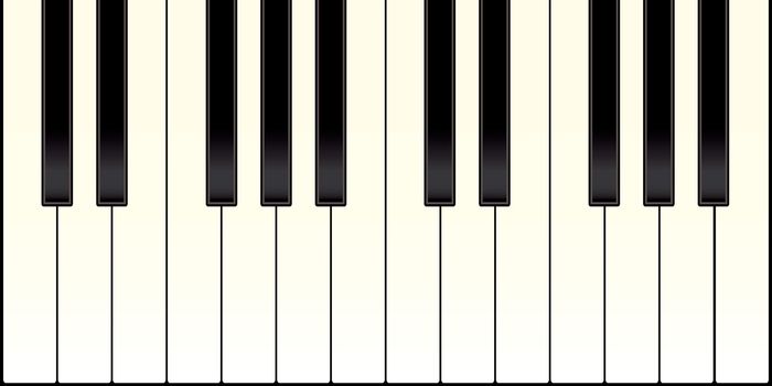 piano keyboard with black and white keys illustrated