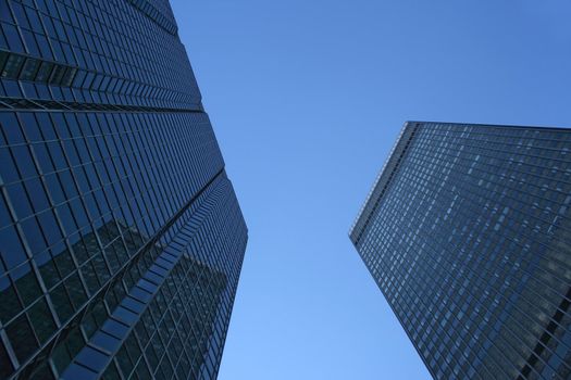 Looking up at office towers in the downtown.