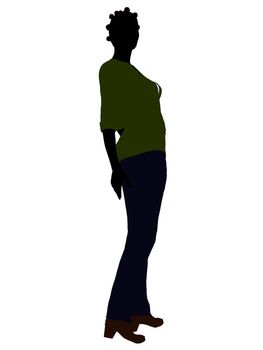 Casual dressed african american female silhouette on a white background